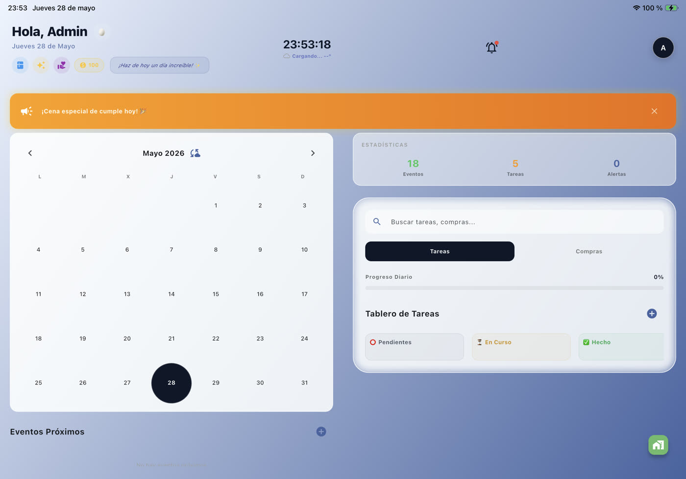 Family Dashboard — captura real de la app